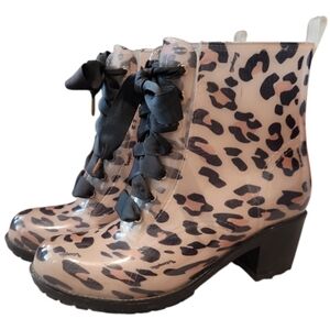 Betseyville Betsey Johnsom Stylish Leopard Print Heeled Rain Boots / Ankle Boots